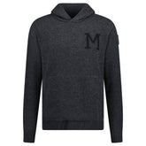 MONCLER LOGO PATCH KNITTED PULLOVER HOODIE GREY