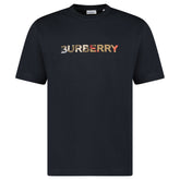 BURBERRY CHECK LOGO EMBROIDERED T-SHIRT BLACK