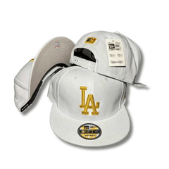 LA Dodgers with Gold Embroidered Logo White – Snapback Cap