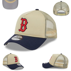 Boston Red Sox Trucker Cap with Mesh Back – Beige and Navy Blue