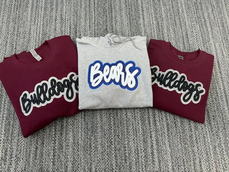 Custom Double Stack Glitter Embroidered Team Sweatshirt Hoodie T-shirt, Sports Mom T-shirt