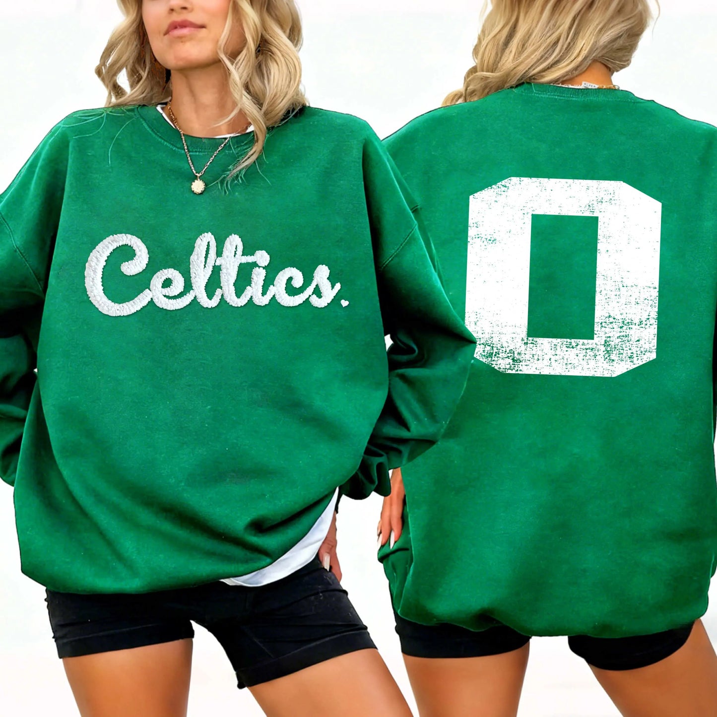 Basketball Season Custom Chenille Sweatshirt – Team Name Front, Player Number Back
