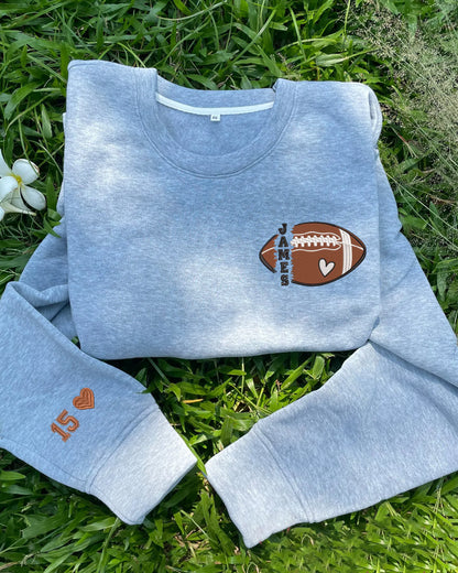 🏈Personalized Football Embroidered Sweatshirt- Custom Football Name And Number On Sleeve Embroidered Sweatshirt(Soon To Be Sold Out)