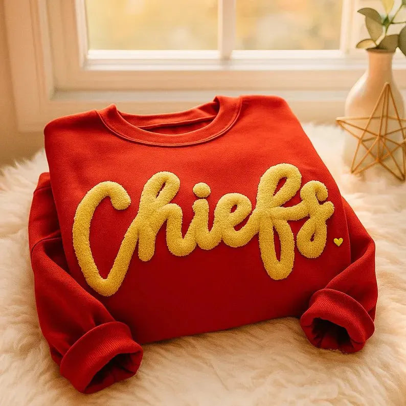 Custom Team Name Embroidered Chenille Sweatshirt – Oversized Football-Inspired Fit