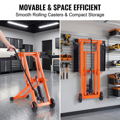 Lawn Mower Lift with Hydraulic Jack, 500 Lbs Weight Capacity, Solid Carbon Steel Lawn Mower Lift, Adjustable Movable Lawn Lifter for Riding Tractors and Zero Turn Lawn Mowers, Orange