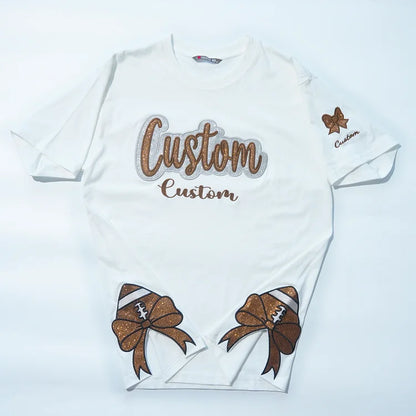 Custom Text Glitter Sweatshirt , Personalized Mama Sweatshirt with Sporty Bow , Add Your Message Here , Gift for Sports Lovers