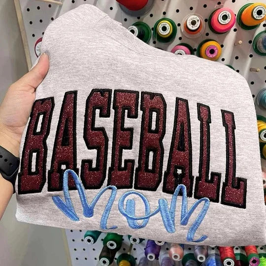 Personalized Glitter Embroidered Football Mom Sweatshirt, Hoodie & T-shirt
