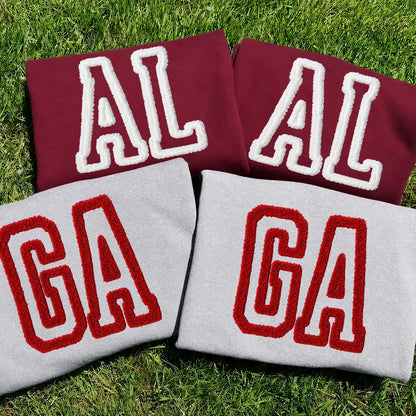 Personalized Letter State Pride Chenille Embroidered Game Day Sweatshirt