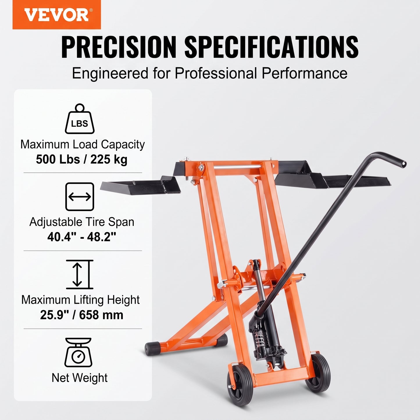Lawn Mower Lift with Hydraulic Jack, 500 Lbs Weight Capacity, Solid Carbon Steel Lawn Mower Lift, Adjustable Movable Lawn Lifter for Riding Tractors and Zero Turn Lawn Mowers, Orange