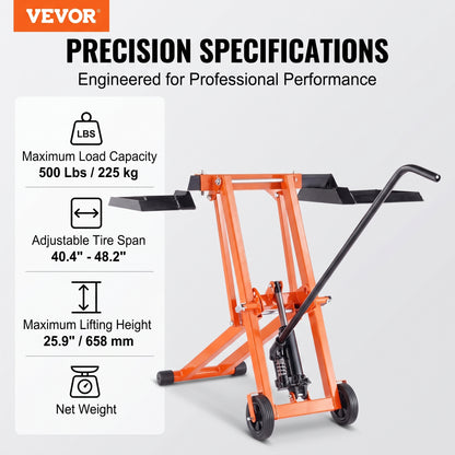 Lawn Mower Lift with Hydraulic Jack, 500 Lbs Weight Capacity, Solid Carbon Steel Lawn Mower Lift, Adjustable Movable Lawn Lifter for Riding Tractors and Zero Turn Lawn Mowers, Orange