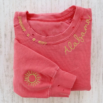 VINTAGE CUSTOM CREW-Custom Embroidered Hand Distressed Crew Neck Sweatshirt