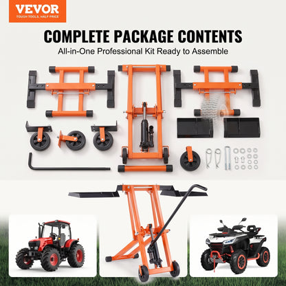 Lawn Mower Lift with Hydraulic Jack, 500 Lbs Weight Capacity, Solid Carbon Steel Lawn Mower Lift, Adjustable Movable Lawn Lifter for Riding Tractors and Zero Turn Lawn Mowers, Orange