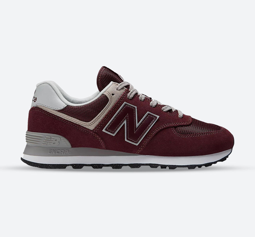 Men's Wide Fit New Balance ML574EVM Walking/Running Trainers - Exclusive - Burgundy/White ENCAP Width 4E