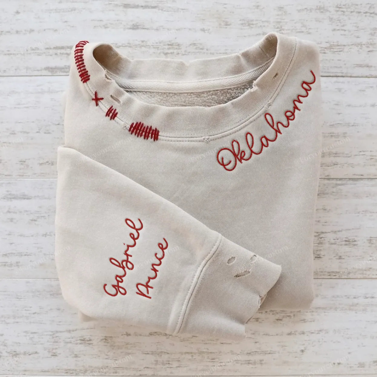 VINTAGE CUSTOM CREW-Custom Embroidered Hand Distressed Crew Neck Sweatshirt