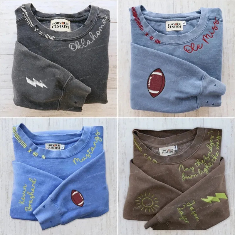 VINTAGE CUSTOM CREW-Custom Embroidered Hand Distressed Crew Neck Sweatshirt