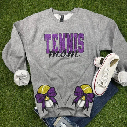 Bow Sport Mom Glitter Embroidery T-Shirt, Sweatshirt