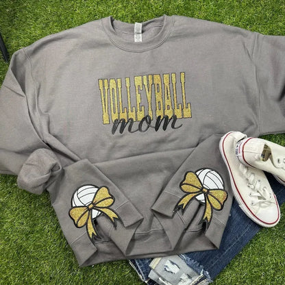 Bow Sport Mom Glitter Embroidery T-Shirt, Sweatshirt